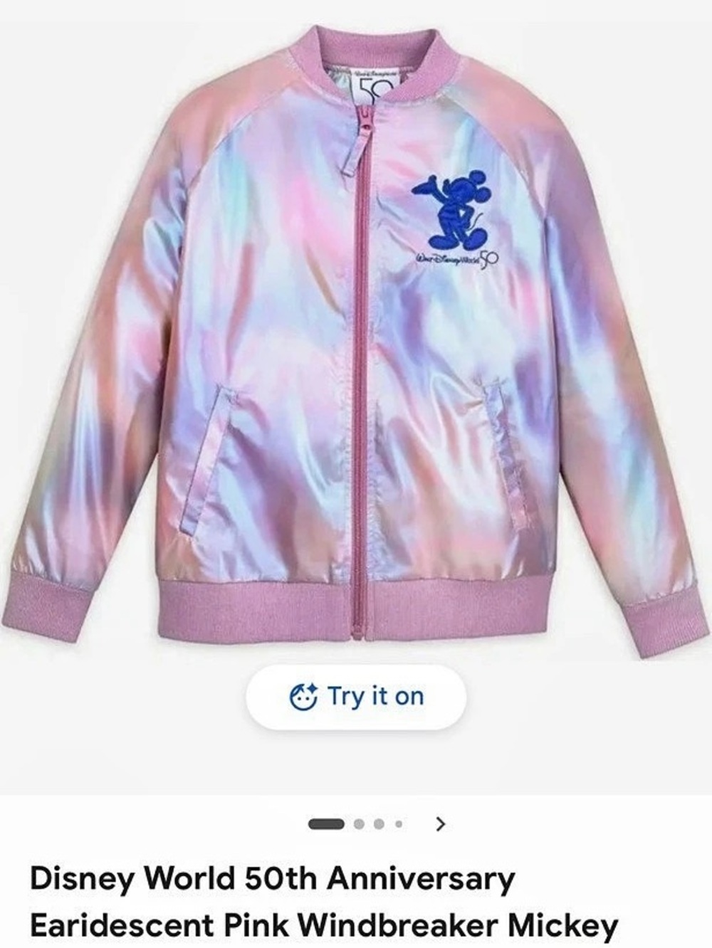 Disney Walt Disney World 50th Anniversary EARidescent Pink Bomber Jacket